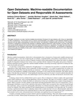 Open Datasheets: Machine-readable Documentation for Open Datasets and
  Responsible AI Assessments