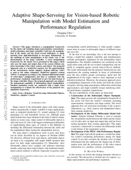 Adaptive Shape-Servoing for Vision-based Robotic Manipulation with Model
  Estimation and Performance Regulation