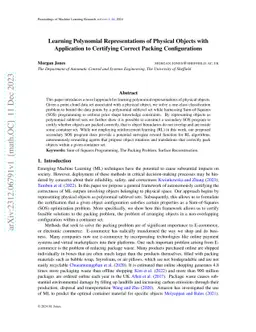 Learning Polynomial Representations of Physical Objects with Application
  to Certifying Correct Packing Configurations