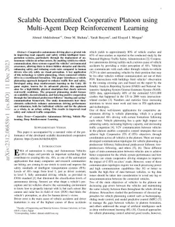 Scalable Decentralized Cooperative Platoon using Multi-Agent Deep
  Reinforcement Learning