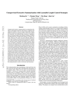 Unsupervised Extractive Summarization with Learnable Length Control
  Strategies