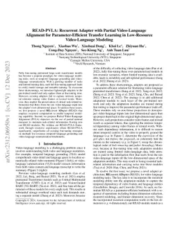 READ-PVLA: Recurrent Adapter with Partial Video-Language Alignment for
  Parameter-Efficient Transfer Learning in Low-Resource Video-Language Modeling