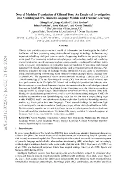 Neural Machine Translation of Clinical Text: An Empirical Investigation
  into Multilingual Pre-Trained Language Models and Transfer-Learning