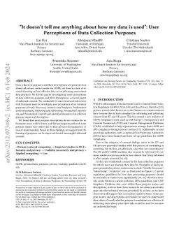 "It doesn't tell me anything about how my data is used'': User
  Perceptions of Data Collection Purposes