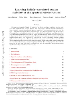 Learning finitely correlated states: stability of the spectral reconstruction