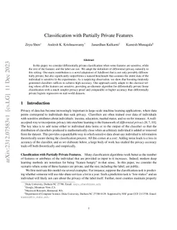 Classification with Partially Private Features