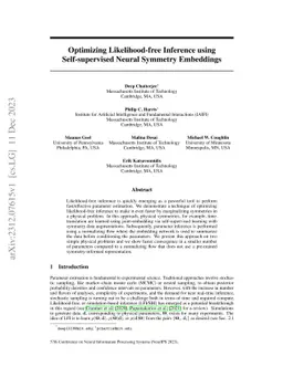 Optimizing Likelihood-free Inference using Self-supervised Neural
  Symmetry Embeddings