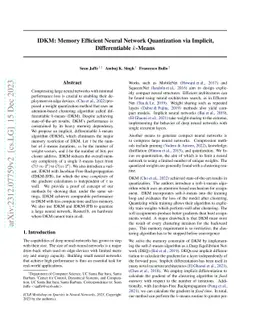 IDKM: Memory Efficient Neural Network Quantization via Implicit,
  Differentiable k-Means