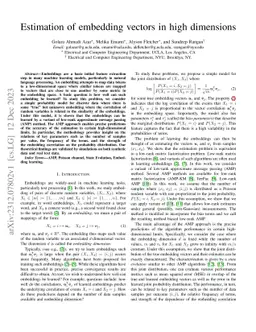 Estimation of embedding vectors in high dimensions
