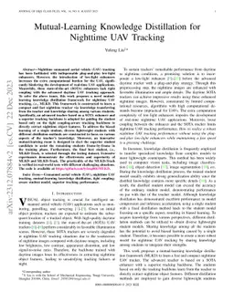 Mutual-Learning Knowledge Distillation for Nighttime UAV Tracking