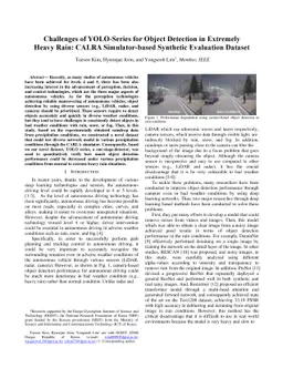 Challenges of YOLO Series for Object Detection in Extremely Heavy Rain:
  CALRA Simulator based Synthetic Evaluation Dataset