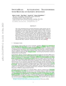 SwitchHead: Accelerating Transformers with Mixture-of-Experts Attention