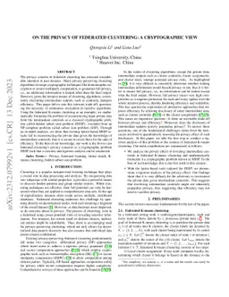 On the privacy of federated Clustering: A Cryptographic View