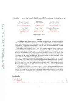 On the Computational Hardness of Quantum One-Wayness