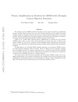 Privacy Amplification by Iteration for ADMM with (Strongly) Convex
  Objective Functions