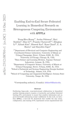 Enabling End-to-End Secure Federated Learning in Biomedical Research on
  Heterogeneous Computing Environments with APPFLx