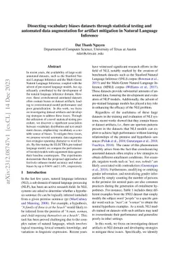 Dissecting vocabulary biases datasets through statistical testing and
  automated data augmentation for artifact mitigation in Natural Language
  Inference