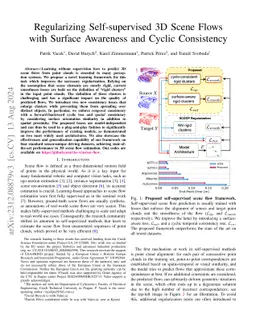 Regularizing Self-supervised 3D Scene Flows with Surface Awareness and
  Cyclic Consistency