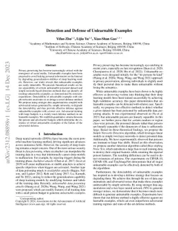 Detection and Defense of Unlearnable Examples