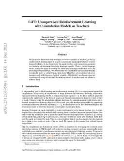 LiFT: Unsupervised Reinforcement Learning with Foundation Models as
  Teachers