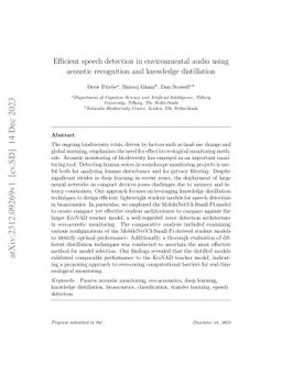 Efficient speech detection in environmental audio using acoustic
  recognition and knowledge distillation