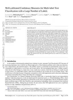 Well-calibrated Confidence Measures for Multi-label Text Classification
  with a Large Number of Labels