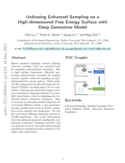 Unbiasing Enhanced Sampling on a High-dimensional Free Energy Surface
  with Deep Generative Model