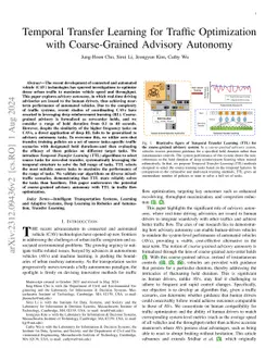 Temporal Transfer Learning for Traffic Optimization with Coarse-grained
  Advisory Autonomy