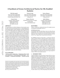 A Synthesis of Green Architectural Tactics for ML-Enabled Systems
