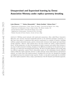Unsupervised and Supervised learning by Dense Associative Memory under
  replica symmetry breaking