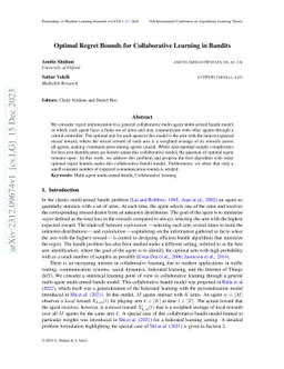 Optimal Regret Bounds for Collaborative Learning in Bandits