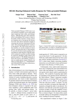 HEAR: Hearing Enhanced Audio Response for Video-grounded Dialogue