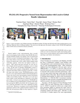 PLGSLAM: Progressive Neural Scene Represenation with Local to Global Bundle Adjustment