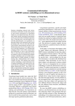 Grammatical information in BERT sentence embeddings as two-dimensional
  arrays