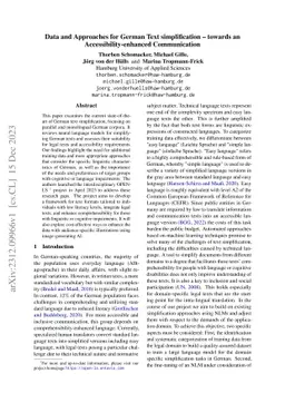 Data and Approaches for German Text simplification -- towards an
  Accessibility-enhanced Communication
