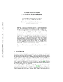 Security Challenges in Autonomous Systems Design