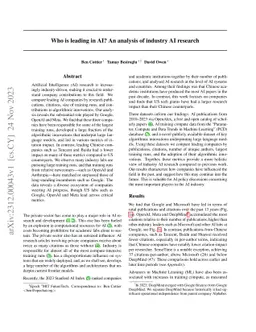 Who is leading in AI? An analysis of industry AI research