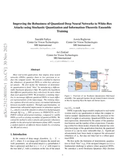 Improving the Robustness of Quantized Deep Neural Networks to White-Box
  Attacks using Stochastic Quantization and Information-Theoretic Ensemble
  Training