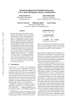 Introducing Rhetorical Parallelism Detection: A New Task with Datasets,
  Metrics, and Baselines