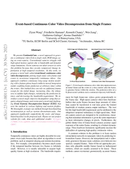 Event-based Continuous Color Video Decompression from Single Frames