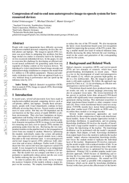 Compression of end-to-end non-autoregressive image-to-speech system for
  low-resourced devices