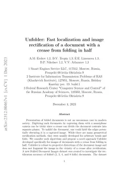 Unfolder: Fast localization and image rectification of a document with a
  crease from folding in half
