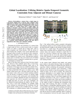 Global Localization: Utilizing Relative Spatio-Temporal Geometric
  Constraints from Adjacent and Distant Cameras