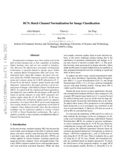 BCN: Batch Channel Normalization for Image Classification
