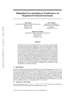 Mitigating Over-smoothing in Transformers via Regularized Nonlocal
  Functionals
