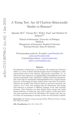 A Turing Test: Are AI Chatbots Behaviorally Similar to Humans?