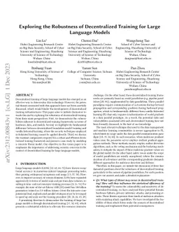 Exploring the Robustness of Decentralized Training for Large Language
  Models
