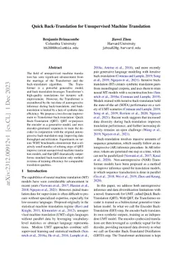 Quick Back-Translation for Unsupervised Machine Translation