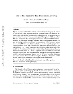 End-to-End Speech-to-Text Translation: A Survey
