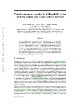 Virtual reservoir acceleration for CPU and GPU: Case study for coupled
  spin-torque oscillator reservoir
